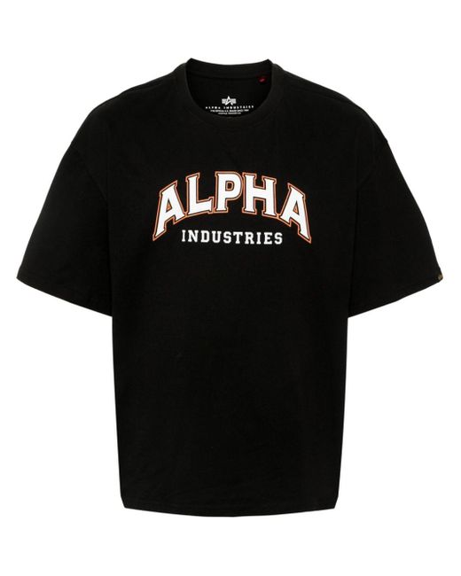 Camiseta con logo estampado Alpha Industries de hombre de color Black