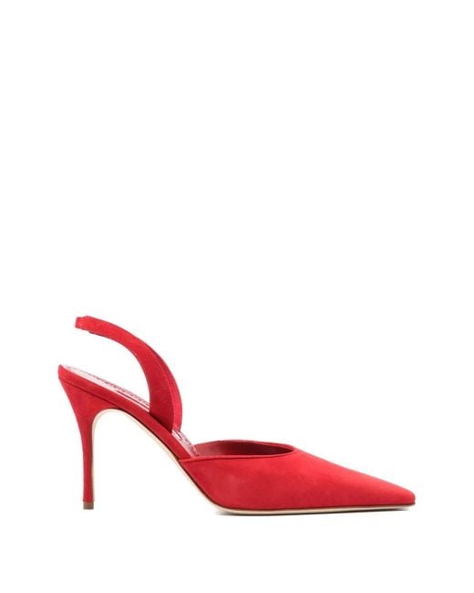 Manolo Blahnik Red Borelapla Suede Slingback Pumps