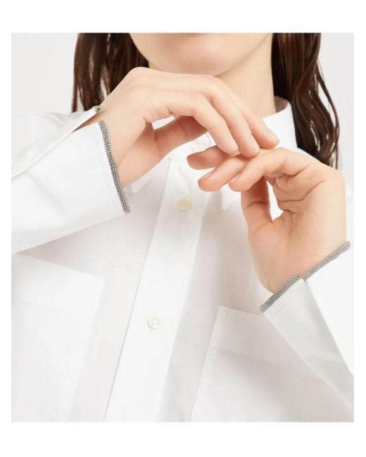 Brunello Cucinelli White Stretch Cotton Poplin Shirt With 'Shiny' Cuffs