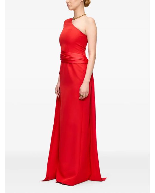V:PM ATELIER Red Victoria One-Shoulder Cape Maxi Dress