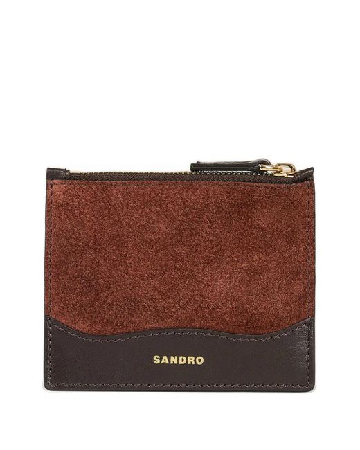 Sandro Brown Leather Zip-Around Cardholder
