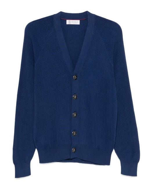 Jersey Con Botones Y Cuello En V Brunello Cucinelli de hombre de color Blue