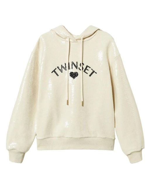 Twinset Natural Logo-Embellished Hoodie