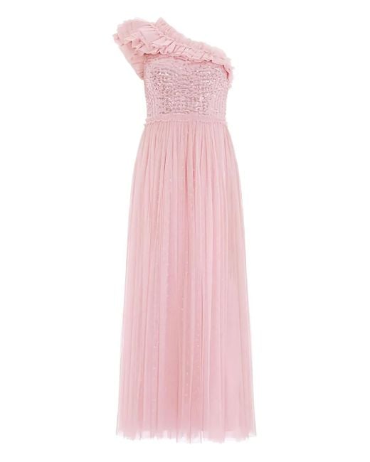 Needle & Thread Pink Raindrop Sequin Ruffled Gown