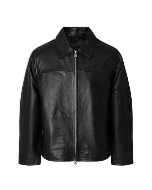 SELECTED Black Lucas Zip-Up Leather Jacket for men