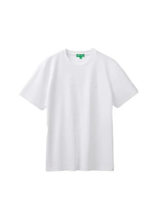 Benetton White Logo-Embroidered T-Shirt for men