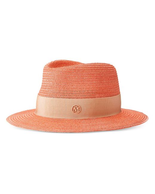 Maison Michel Pink Andre Straw Fedora Hat
