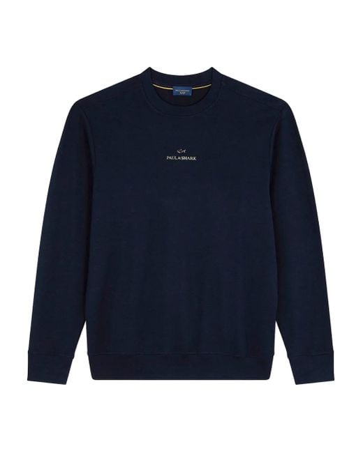 Sudadera de algodón con logo estampado Paul & Shark de hombre de color Blue