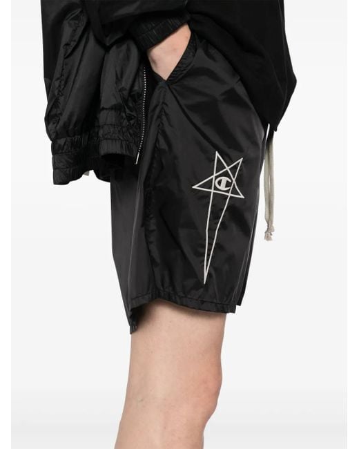 Shorts Con Logo Ricamato di Rick Owens X Champion in Black da Uomo