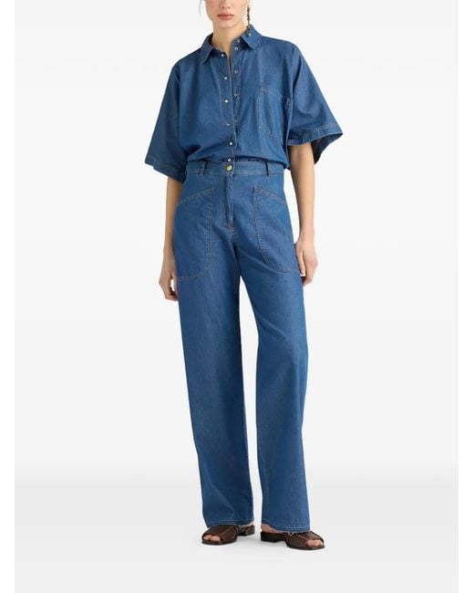 Momoní Blue Macao Patch-Pocket Wide-Leg Trousers