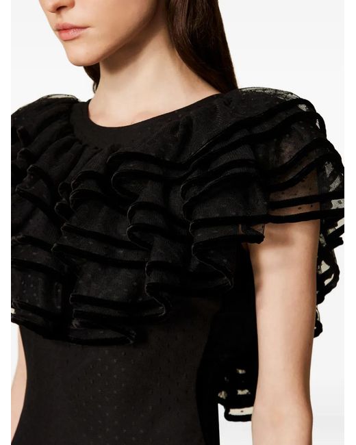 Twinset Black Ruffled-Detail Tulle Dress