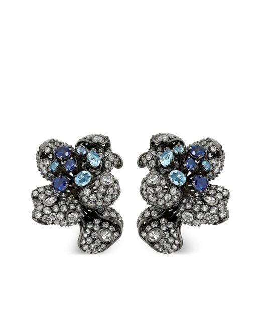 Anabela Chan Black 18Kt Bloomingdale Diamond And Sapphire Earrings