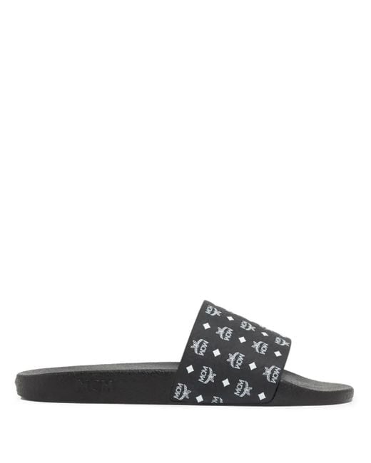 Sandali Slides Con Stampa di MCM in White da Uomo