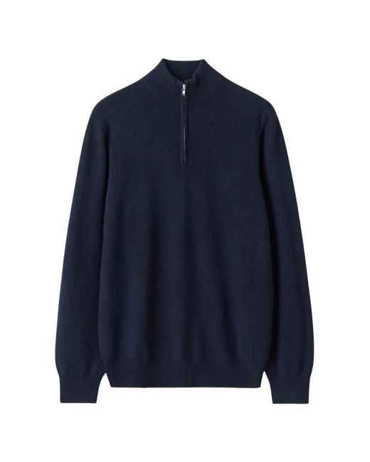 Soft Goat Blue Half-Zip Cashmere Sweater for men