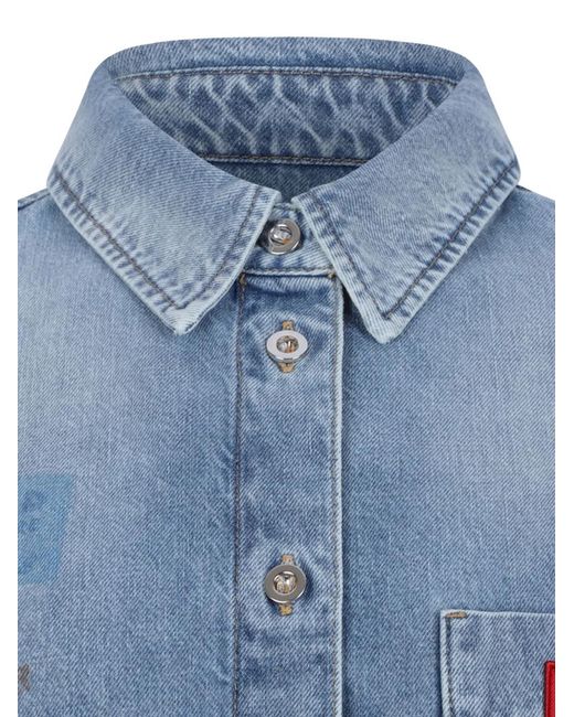 Closed Blue Buttoned Logo-Patch Shirt