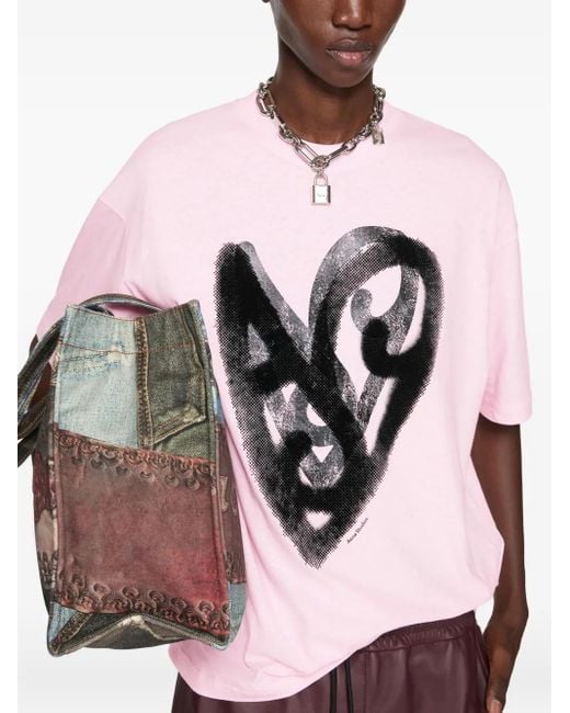 T-Shirt Con Stampa A Cuore di Acne in Pink