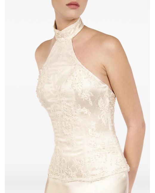 ALEXIA & ANTONIA White Embellished Lace Halter Top