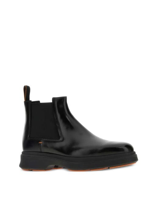 Santoni Black Elastic-Panel Leather Boots for men