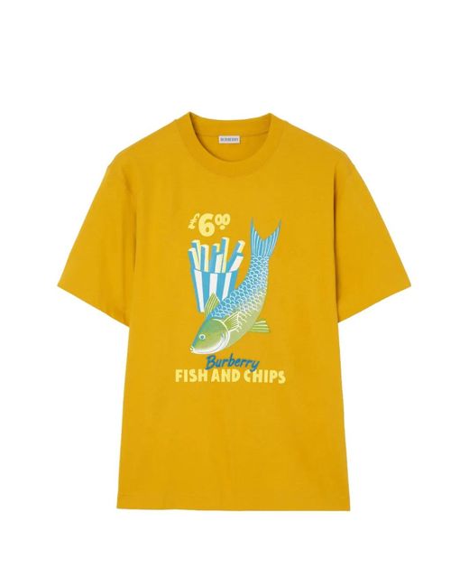Burberry Yellow Fish And Chips Cotton T-Shirt for men