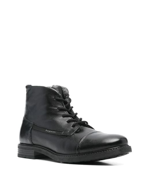 Bugatti Black Leather Ankle Boots for men