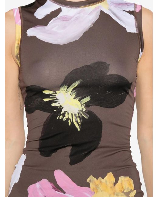 Stine Goya White Floral-Print Sleeveless Dress