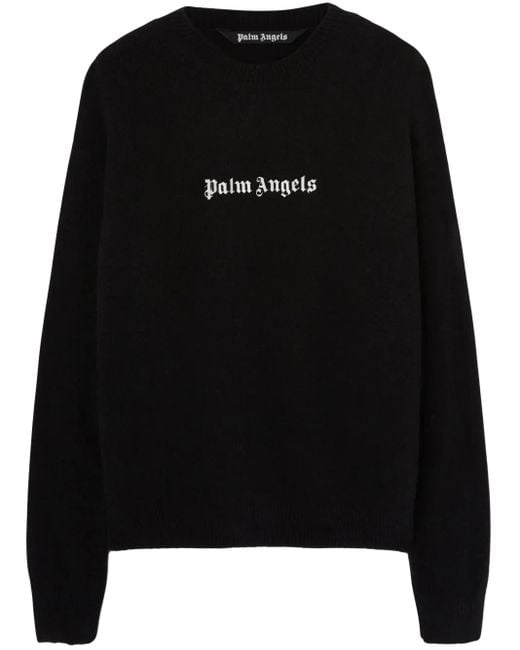 Palm Angels Black Embroidered Crew-Neck Jumper for men