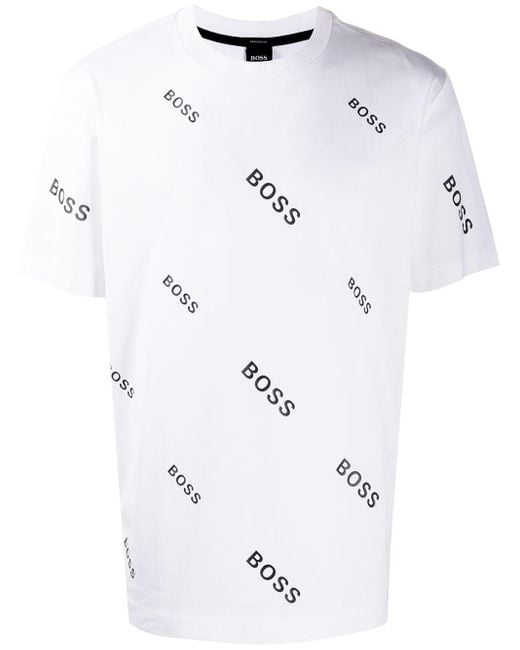 klatre Kig forbi Tips BOSS by HUGO BOSS All-over Logo Print T-shirt in White for Men | Lyst Canada