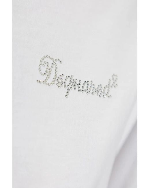 DSquared² White Rhinestone-Logo T-Shirt