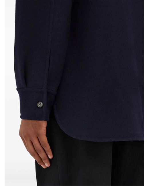 Ferragamo Blue Cashmere-Blend Overshirt for men