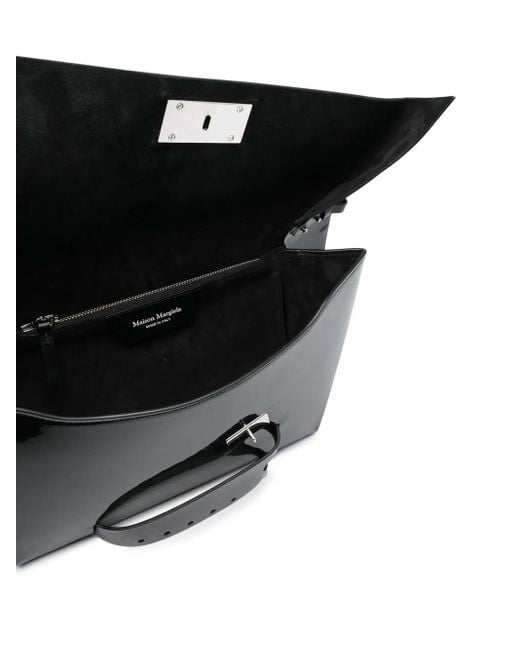Maison Margiela Black Logo-Plaque Leather Shoulder Bag