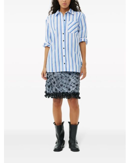 Ganni Blue Striped Organic Cotton Shirt