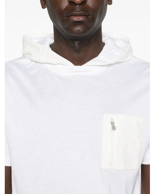 Eleventy White Hooded Pocket T-Shirt for men