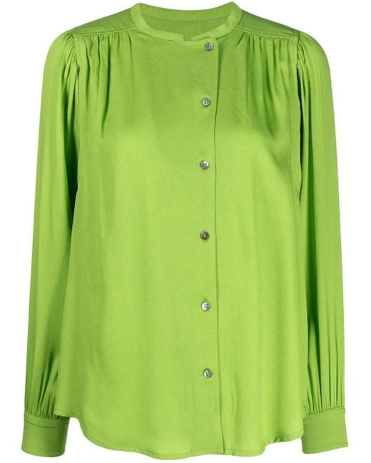 Yves Salomon Green Gathered-Detail Off-Centre Blouse