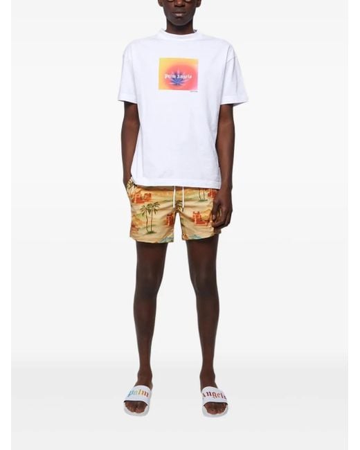 Les Benjamins Yellow Drawstring Printed Swim Shorts for men