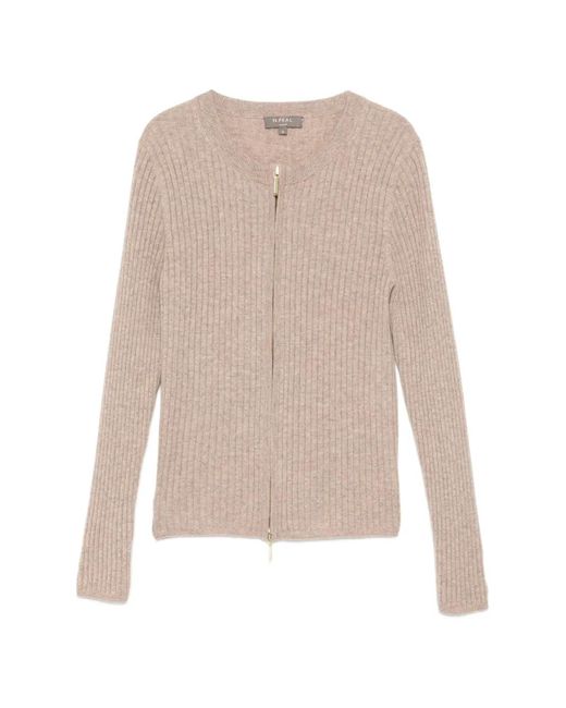 N.Peal Cashmere White Ribbed Full Zip Cardigan