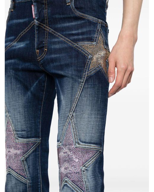 DSquared² Blue Super Star Rhinestone-embellished Jeans for men