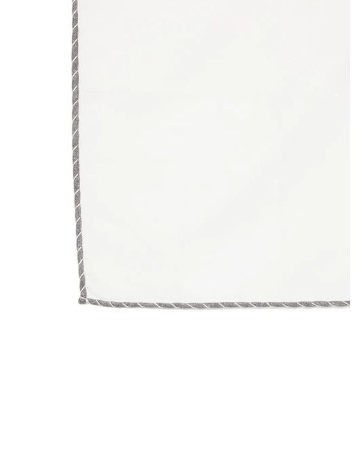 Eleventy White Contrast-Border Pocket Square for men