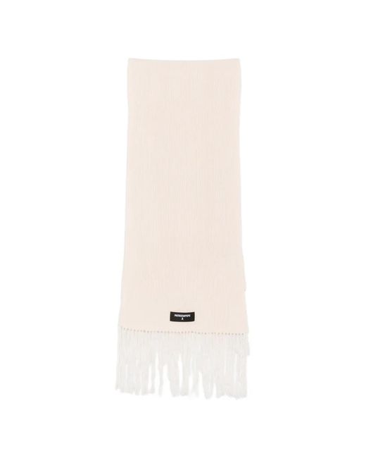 Patrizia Pepe White Fringed Ribbed-Knit Scarf