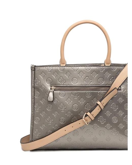 Guess Gray Arnela Logo-Debossed Structured Handbag