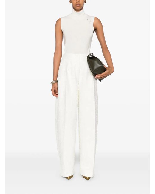 Alberta Ferretti White Pearl-Embellished Turtleneck Vest