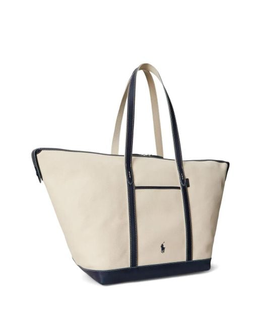 Polo Ralph Lauren Natural Bellport Leather-Trimmed Canvas Tote Bag