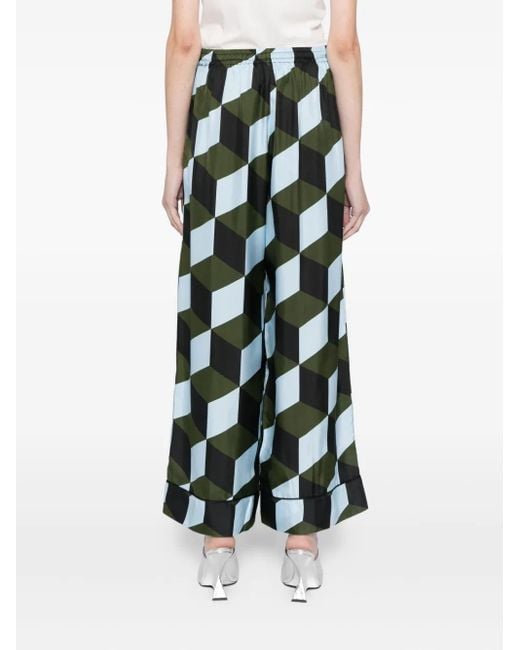 Cynthia Rowley Blue Geometric-Print Trousers