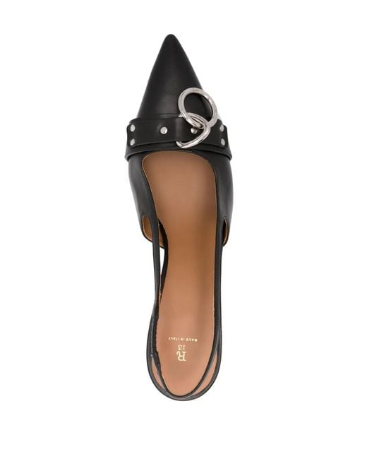R13 Black 95Mm Slingback Leather Pumps