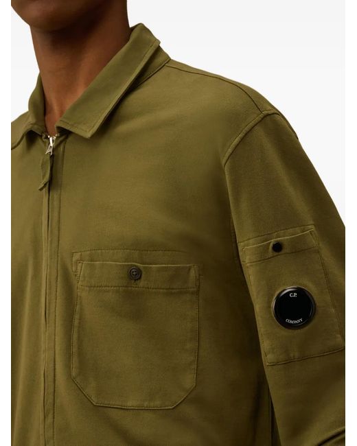 C P Company Green Zip-Pocket Cotton Overshirt for men