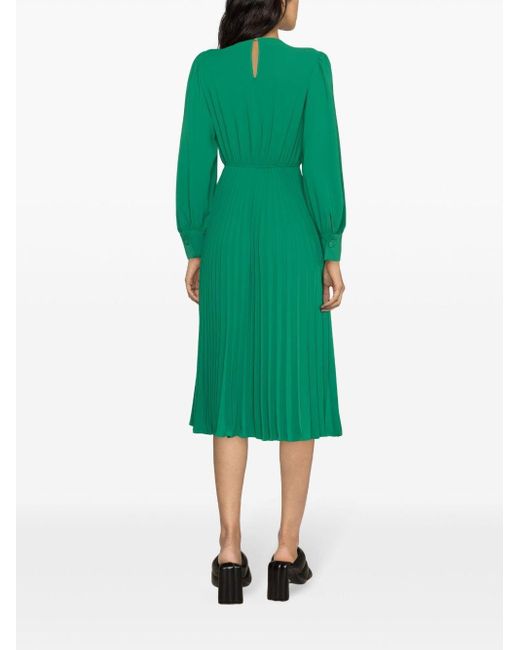 Nissa Green Pleated-skirt Midi Dress