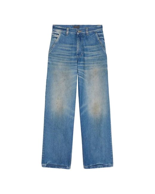 Haikure Blue Faded-Effect Wide-Leg Jeans