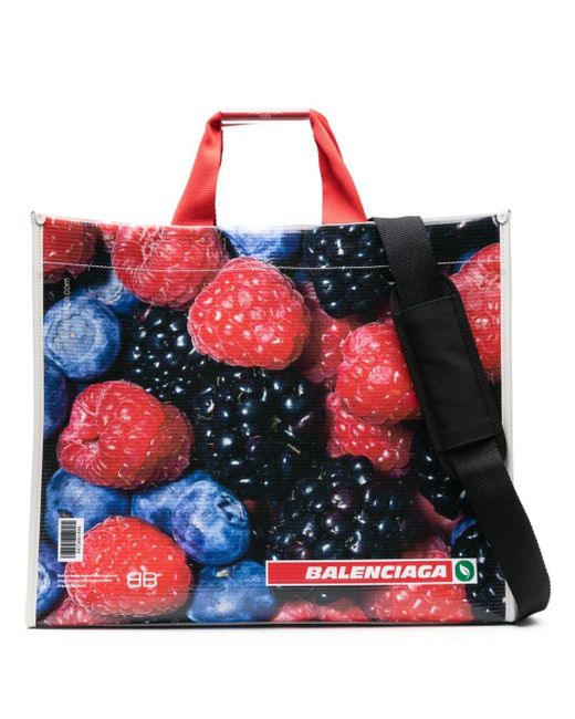 Balenciaga Red Multicolour Bread Print Tote Bag - Men's - Fabric/calf Leather for men