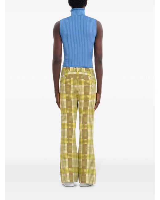 Marni Yellow Plaid Flared Trousers for men