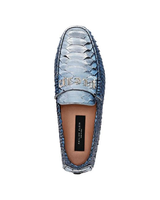 Philipp Plein Blue Metallic Python-Leather Loafers for men