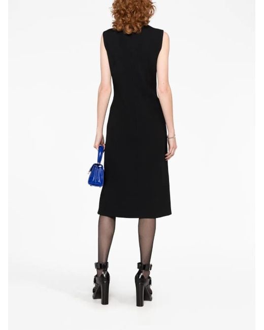 Versace Black Box-Pleat Sleeveless Midi Dress